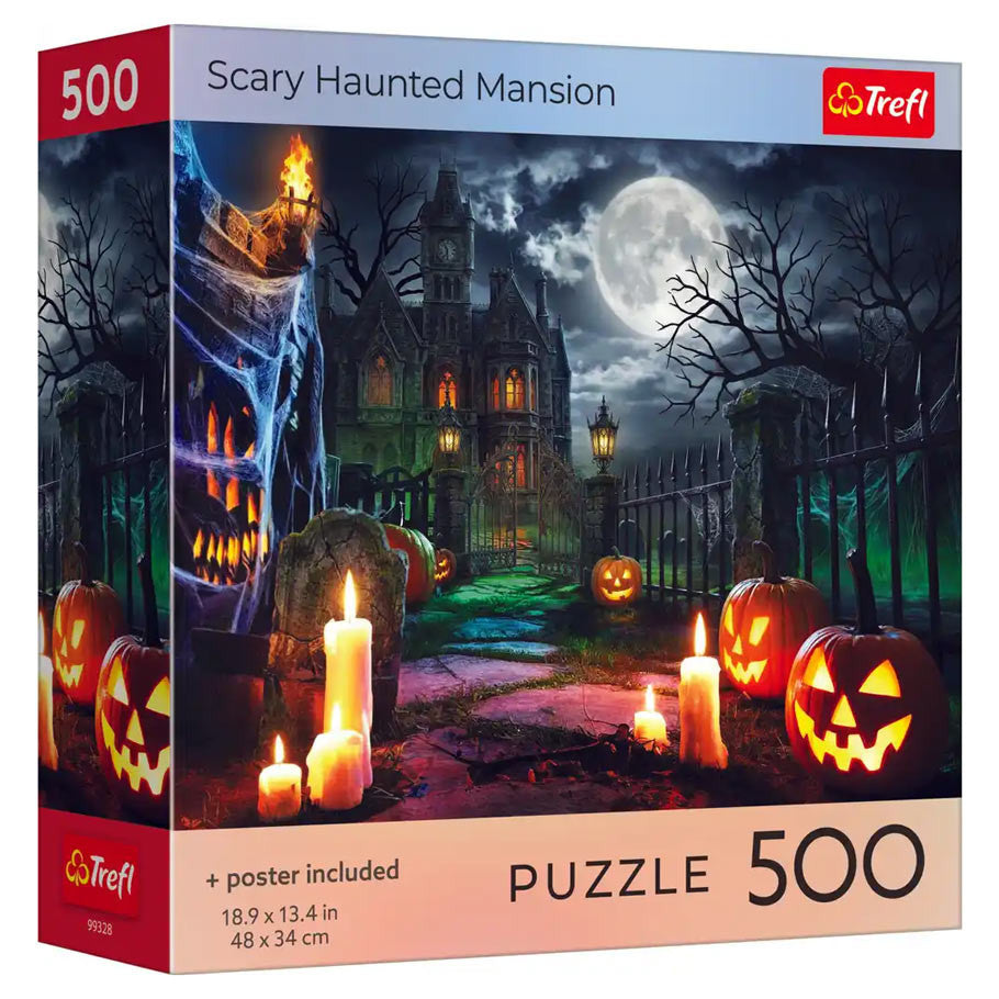 Puzzle: Halloween: Scary Haunted Mansion 500 Piece with Poster (Trefl Red)