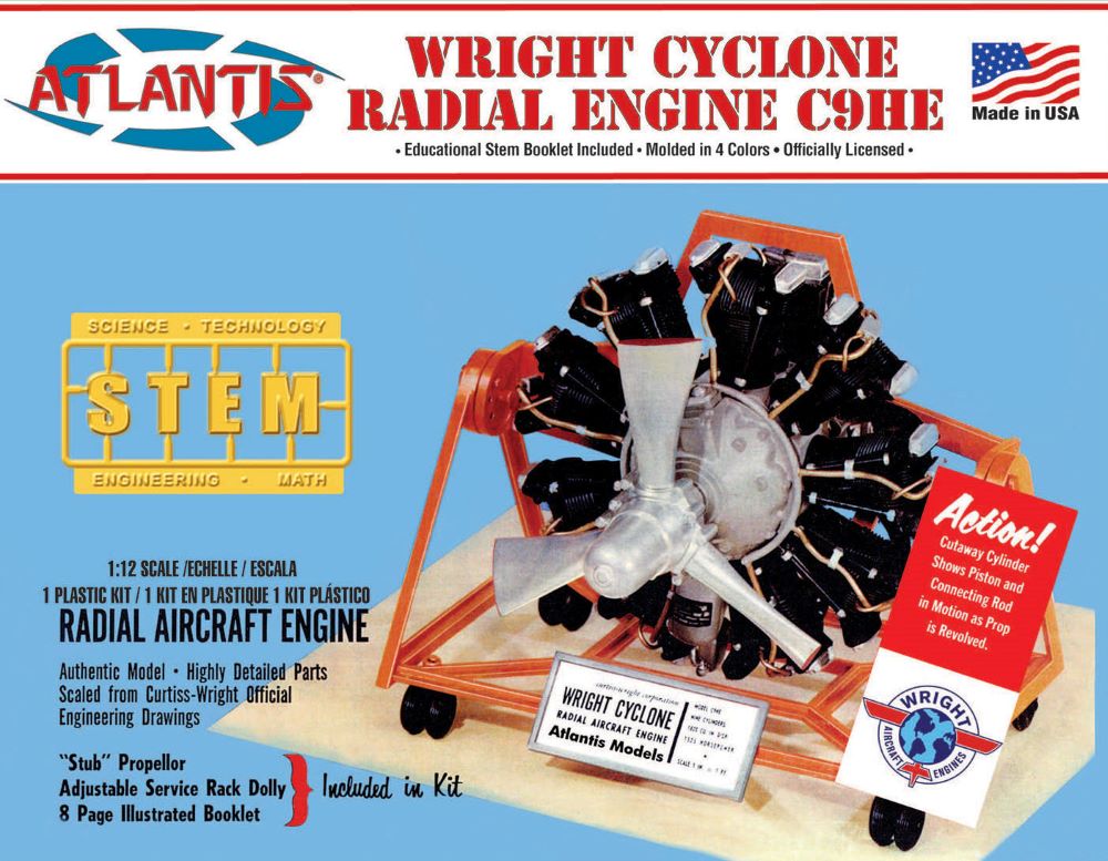 1/12 Wright Cyclone C9HE Radial Aircraft Engine STEM Model Kit (Formerly Monogram)