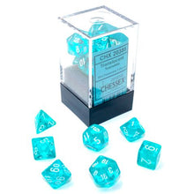 7-set Cube Mini Translucent Teal with White By Chessex Manufacturing