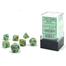 7-set Cube Mini Marble Green with Dark Green By Chessex Manufacturing