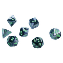 7-Set Cube Mini Gemini Black Grey with Green By Chessex Manufacturing