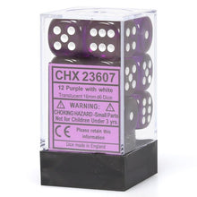 D6 Cube 16mm Translucent Purple With White (12) - Cats In Hat Inc.