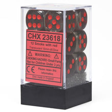 D6 Cube 16mm Translucent Smoke With Red (12) - Cats In Hat Inc.
