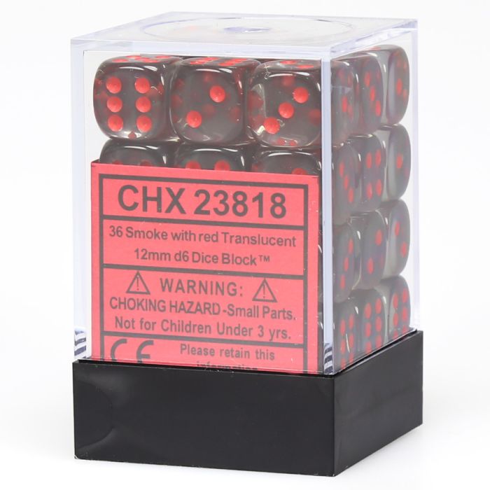 D6 Cube 12mm Translucent Smoke With Red (36)