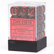 D6 Cube 12mm Translucent Smoke With Red (36) - Cats In Hat Inc.