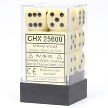 D6 Cube 16mm Opaque Ivory With Black (12) - Cats In Hat Inc.
