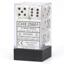 D6 Cube 16mm Opaque White With Black (12) - Cats In Hat Inc.