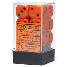 D6 Cube 16mm Opaque Orange With Black (12) - Cats In Hat Inc.