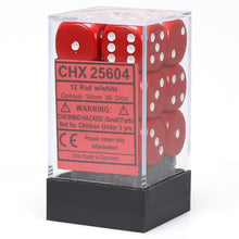 D6 Cube 16mm Opaque Red With White (12) - Cats In Hat Inc.