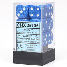 D6 Cube 16mm Speckled Water (12) - Cats In Hat Inc.
