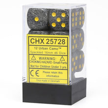 D6 Cube 16mm Speckled Urban Camo (12) - Cats In Hat Inc.