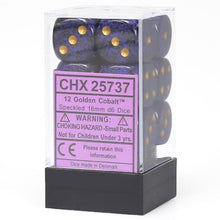 D6 Cube 16mm Speckled Golden Cobalt (12) - Cats In Hat Inc.