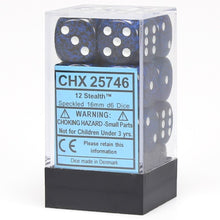 d6 Cube 16mm Speckled Stealth (12) By Chessex Manufacturing