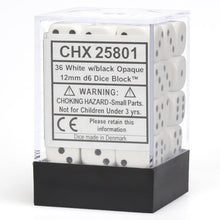 D6 Cube 12mm Opaque White With Black (36) - Cats In Hat Inc.