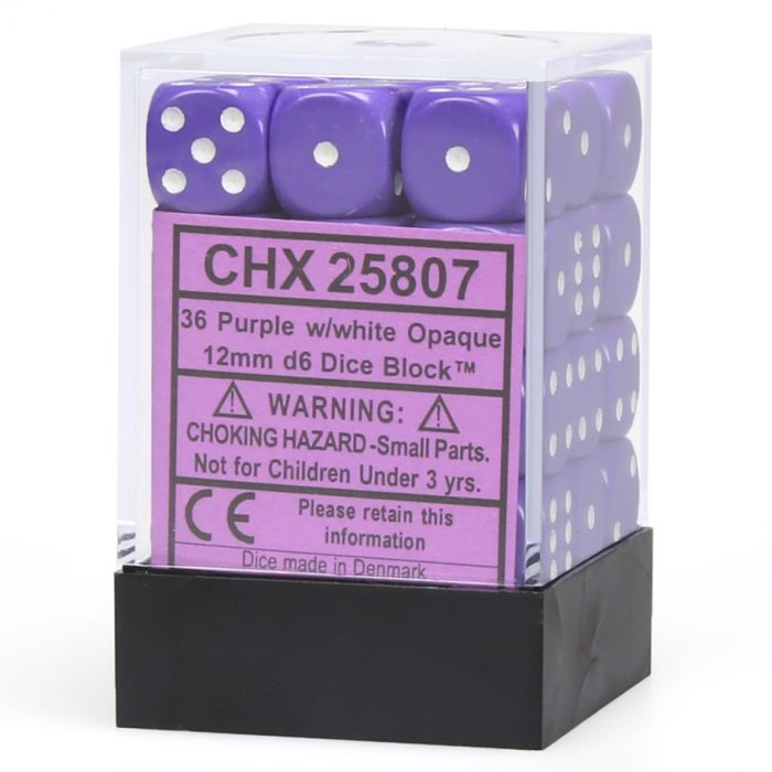 D6 Cube 12mm Opaque Purple With White (36) - Cats In Hat Inc.