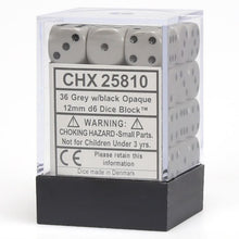 D6 Cube 12mm Opaque Grey With Black (36) - Cats In Hat Inc.