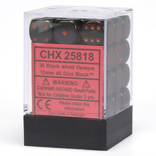 D6 Cube 12mm Opaque Black With Red (36) - Cats In Hat Inc.
