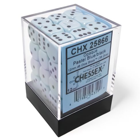 d6 Cube 12mm Opaque Pastel Blue/black (36) By Chessex Manufacturing