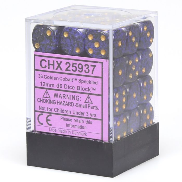D6 Cube 12mm Speckled Golden Cobalt (36)