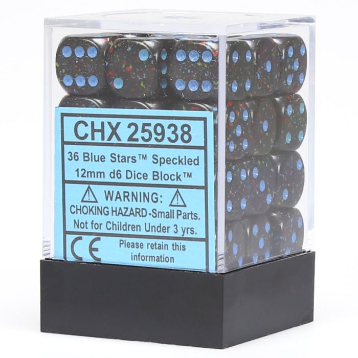 D6 Cube 12mm Speckled Blue Stars (36) - Cats In Hat Inc.