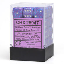 D6 Cube 12mm Speckled Silver Tetra (36) - Cats In Hat Inc.
