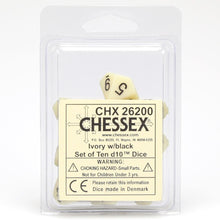 d10 Clamshell Opaque Ivory with Black (10) By Chessex Manufacturing