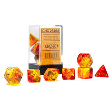 7-Set Cube Gemini Translucent Red-Yellow with Gold By Chessex Manufacturing