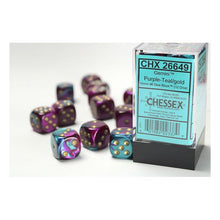 D6 Cube 16mm Gemini Purple And Teal With Gold (12) - Cats In Hat Inc.
