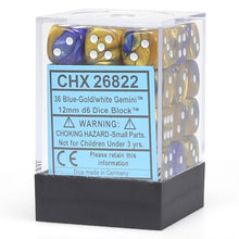 D6 Cube 12mm Gemini Blue And Gold With White (12) - Cats In Hat Inc.