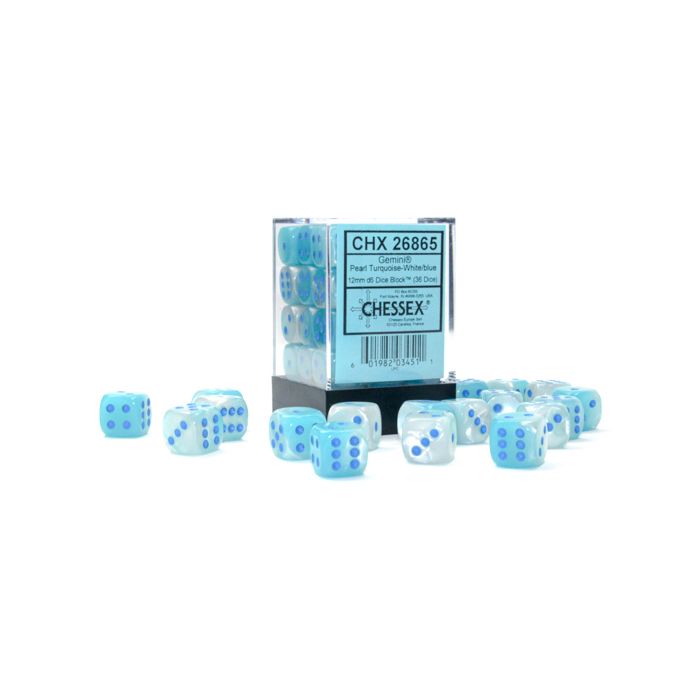 D6 Cube 16mm Gemini Luminary Pearl Turquoise-White With Blue (36)