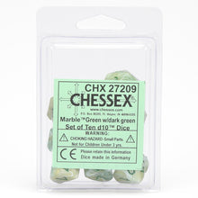 d10 Clamshell Marble Green with Dark Green (10) By Chessex Manufacturing