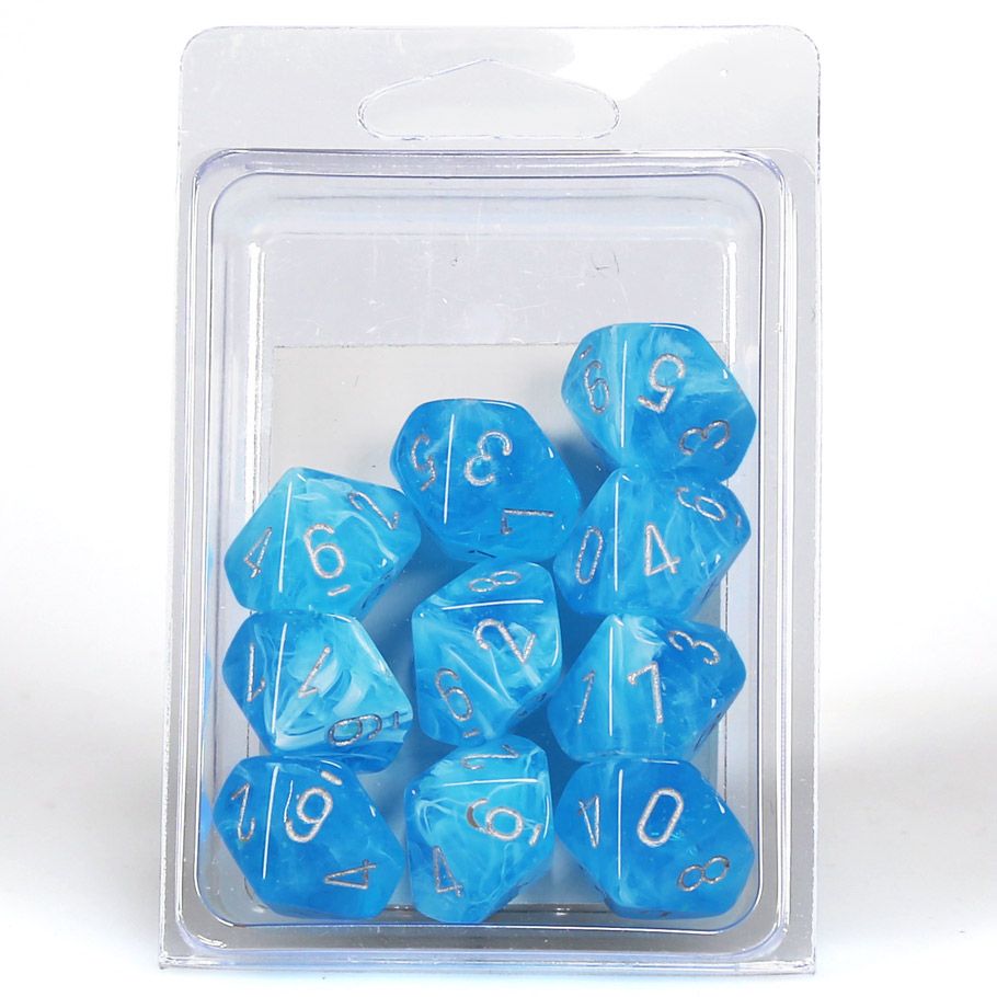 d10 Clamshell Luminary Sky with Silver (10) By Chessex Manufacturing
