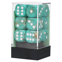 D6 Cube 16mm Marble Oxi-Copper With White (12) - Cats In Hat Inc.