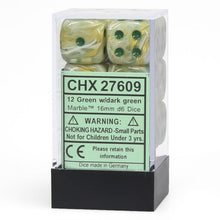 D6 Cube 16mm Marble Green With Dark Green (12) - Cats In Hat Inc.