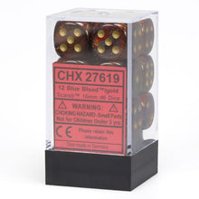 D6 Cube 16mm Scarab Blue Blood With Gold (12) - Cats In Hat Inc.