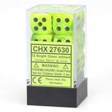 D6 Cube 16mm Vortex Bright Green With Black (12) - Cats In Hat Inc.