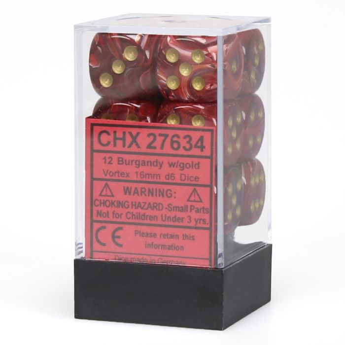 D6 Cube 16mm Vortex Burgandy With Gold (12) - Cats In Hat Inc.
