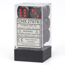 D6 Cube 16mm Velvet Black With Red (12) - Cats In Hat Inc.