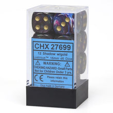 D6 Cube 16mm Lustrous Shadow With Gold (12) - Cats In Hat Inc.