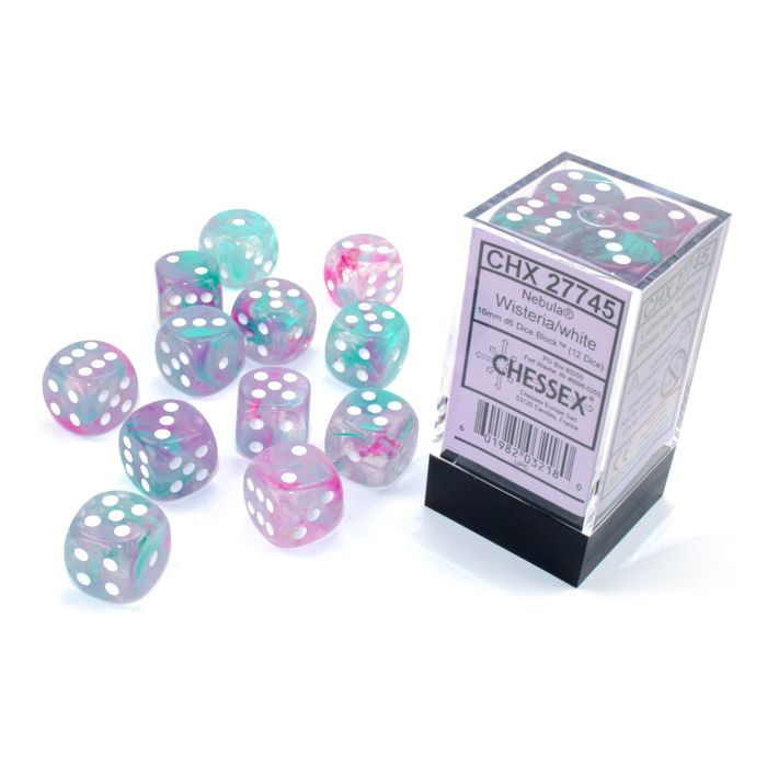 D6 Cube 16mm Luminary Nebula Wisteria With White (12) - Cats In Hat Inc.