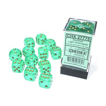 D6 Cube 16mm Borealis Luminary Light Green With Gold (12) - Cats In Hat Inc.