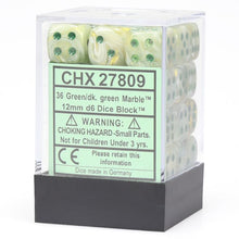 D6 Cube 12mm Marble Green With Dark Green (36) - Cats In Hat Inc.