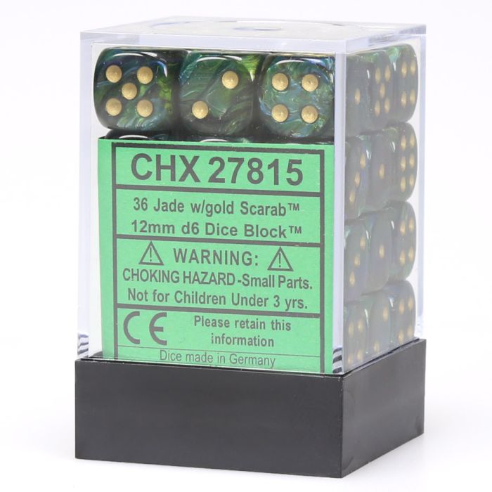 D6 Cube 12mm Scarab Jade With Gold (36)