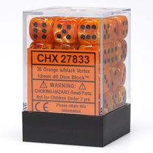 D6 Cube 12mm Vortex Orange With Black (36) - Cats In Hat Inc.