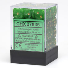 D6 Cube 12mm Vortex Green With Gold (36) - Cats In Hat Inc.