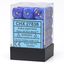 D6 Cube 12mm Vortex Blue With Gold (36) - Cats In Hat Inc.