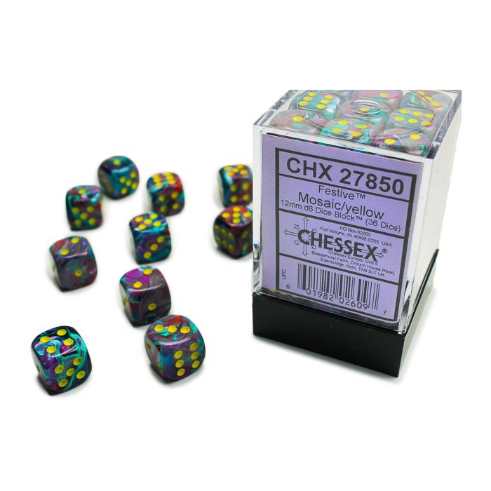 D6 Cube 12mm Festive Mosaic With Yellow (36)