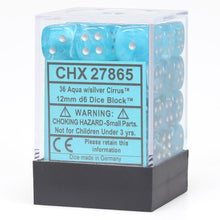 D6 Cube 12mm Cirrus Aqua With Silver (36) - Cats In Hat Inc.