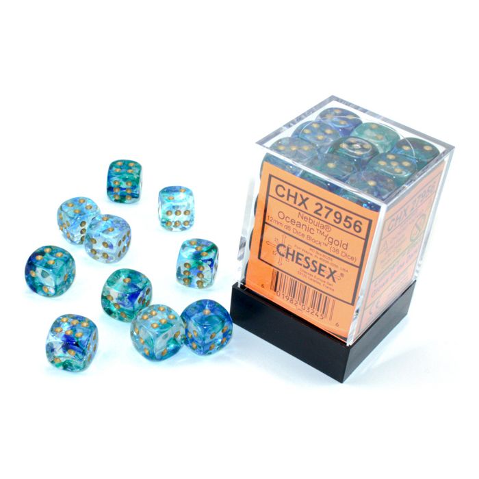 D6 Cube 12mm Luminary Nebula Oceanic With Gold (36) - Cats In Hat Inc.