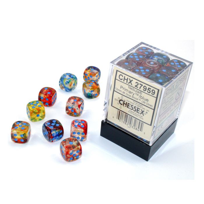 D6 Cube 12mm Luminary Nebula Primary With Turquoise (36) - Cats In Hat Inc.